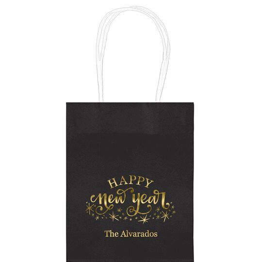 Hand Lettered Sparkle Happy New Year Mini Twisted Handled Bags